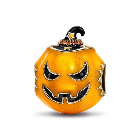 gona- Orange Pumpkin Man Tarnish-resistant Silver Charms With Enamel In 14K Gold Plated
