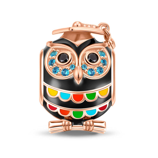 gona- Happy Graduation Owl Tarnish-resistant Silver Charms With Enamel In Rose Gold Plated