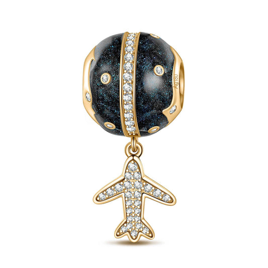 gona- Flying Around The Equator Tarnish-resistant Silver Dangle Charms With Enamel In 14K Gold Plated