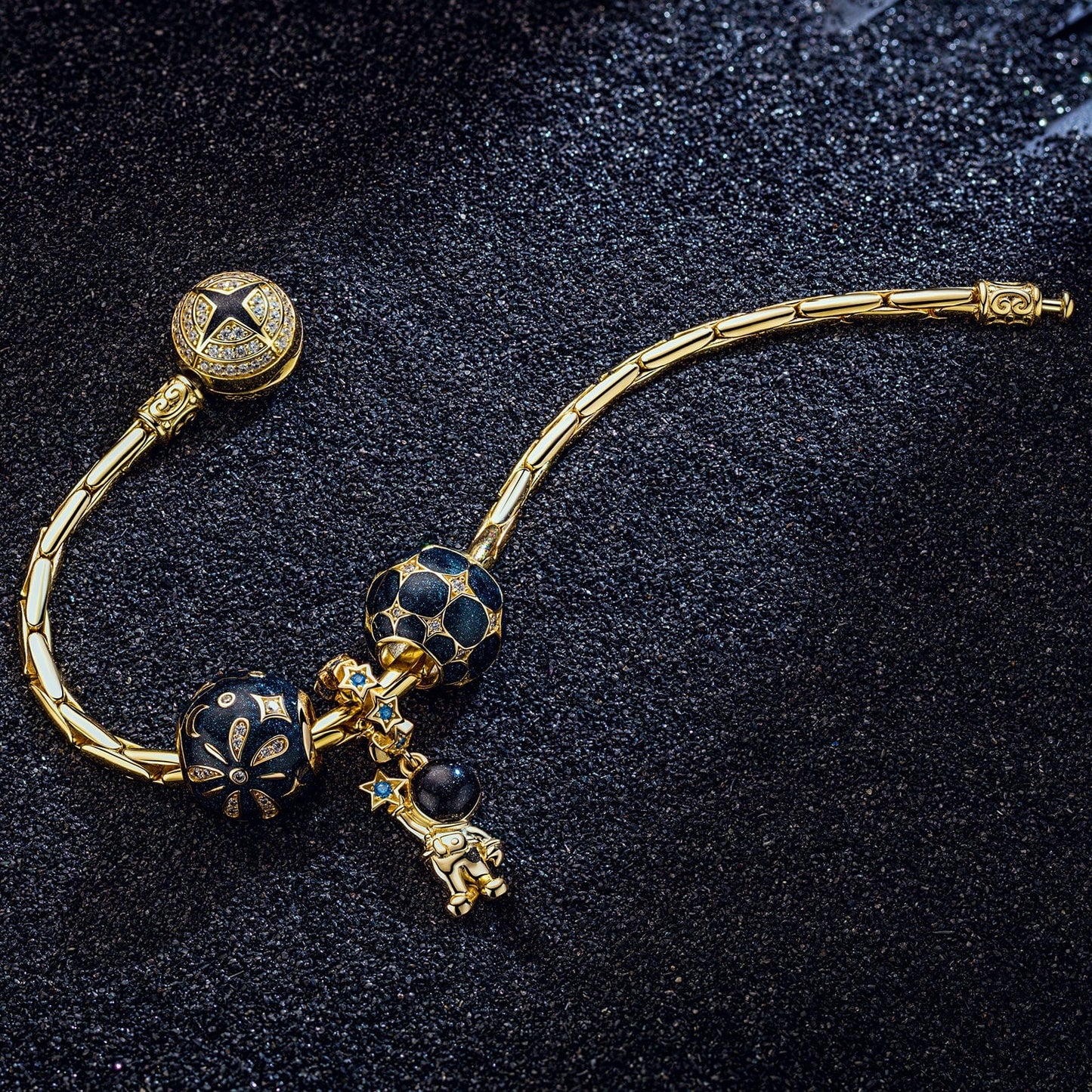 Starry Night Tarnish-resistant Silver Charms With Enamel In 14K Gold Plated