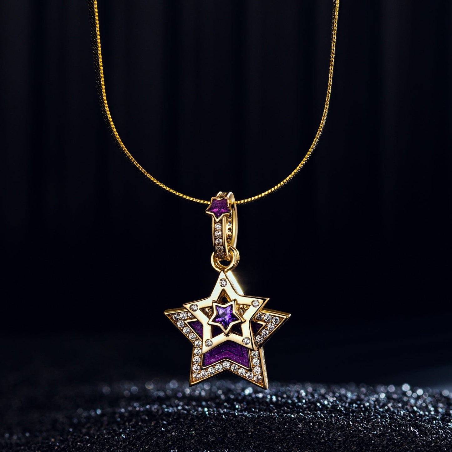 The Purple Star Tarnish-resistant Silver Dangle Charms With Enamel In 14K Gold Plated
