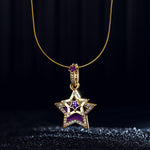 The Purple Star Tarnish-resistant Silver Dangle Charms With Enamel In 14K Gold Plated