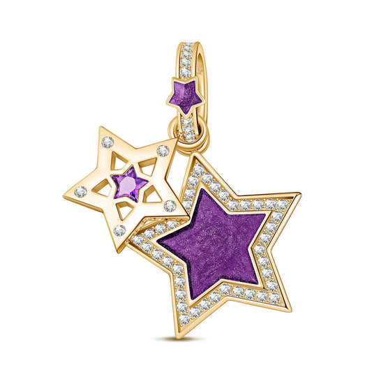 gona- The Purple Star Tarnish-resistant Silver Dangle Charms With Enamel In 14K Gold Plated