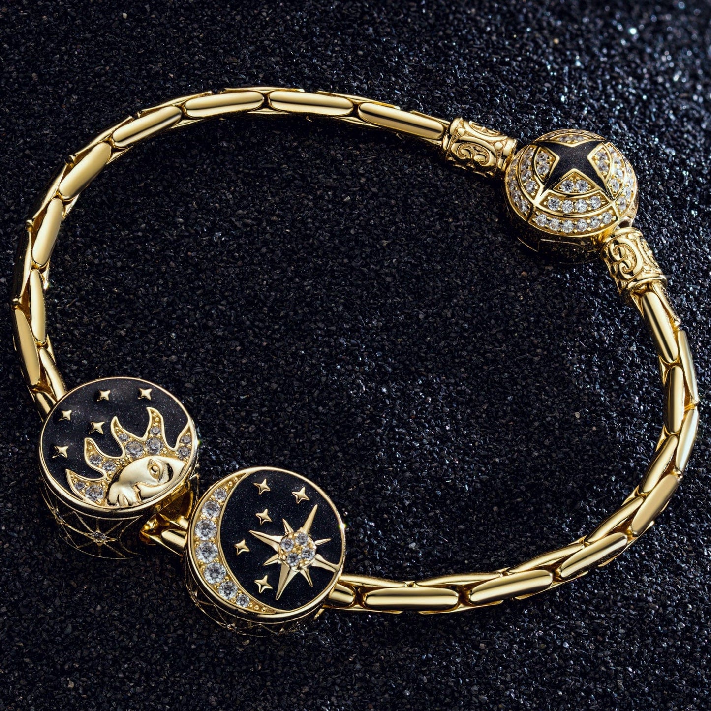 Mysterious Galaxy Tarnish-resistant Silver Charms With Enamel In 14K Gold Plated
