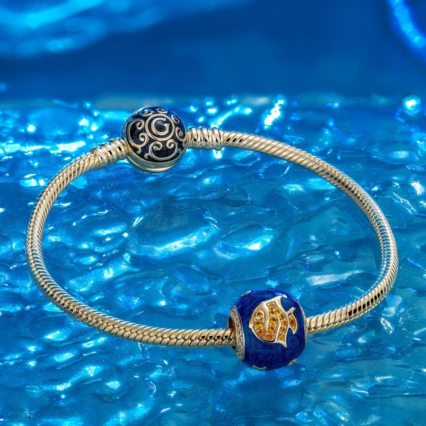 Yellow Reef Fish Tarnish-resistant Silver Charms With Enamel In 14K Gold Plated