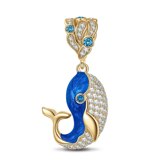 gona- Cute Blue Whale Tarnish-resistant Silver Dangle Charms With Enamel In 14K Gold Plated