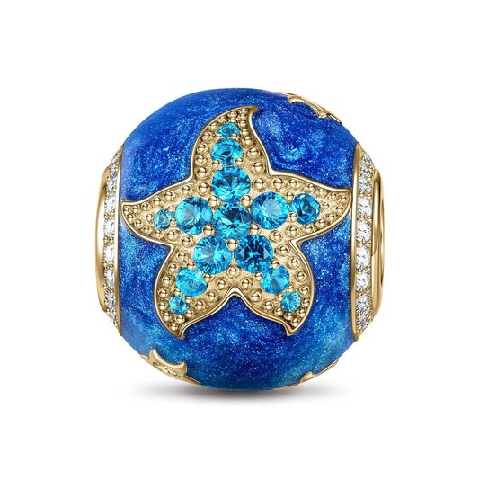 gona- Cute Blue Starfish Tarnish-resistant Silver Charms With Enamel In 14K Gold Plated