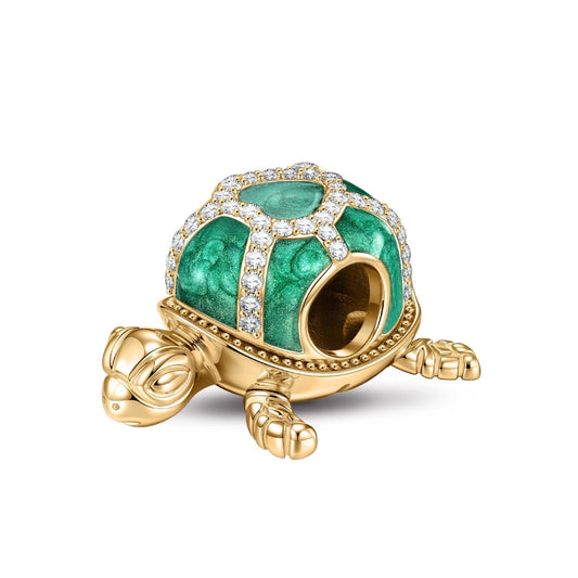 gona- Cute Green Turtle Tarnish-resistant Silver Charms With Enamel In 14K Gold Plated