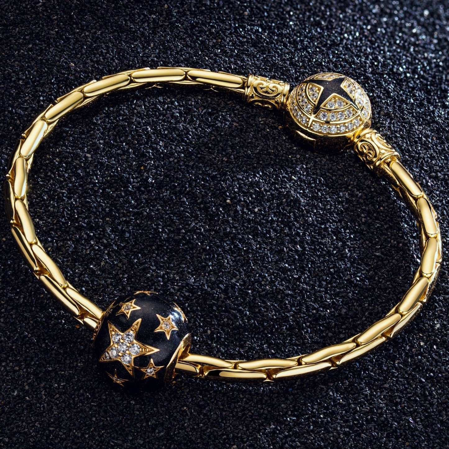 Golden Stars Tarnish-resistant Silver Charms With Enamel In 14K Gold Plated