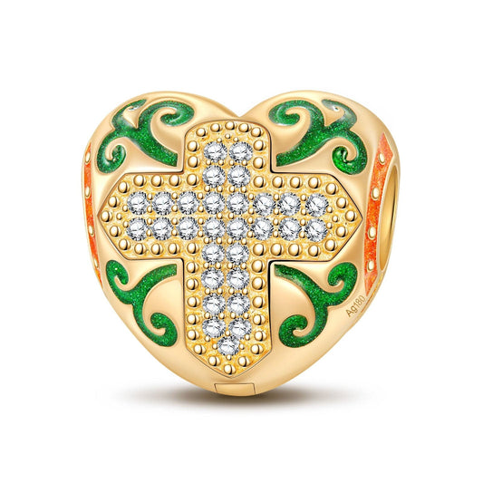 gona- Cross And Vine Tarnish-resistant Silver Clips With Enamel In 14K Gold Plated