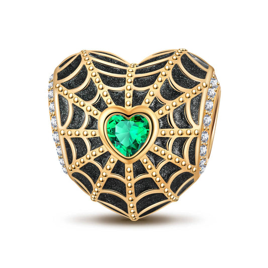 gona- Green Spiderweb Tarnish-resistant Silver Charms With Enamel In 14K Gold Plated