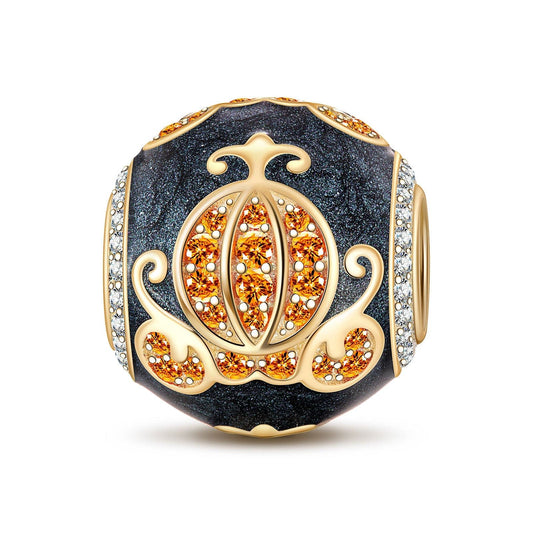 gona- Pumpkin Carriage Tarnish-resistant Silver Charms With Enamel In 14K Gold Plated