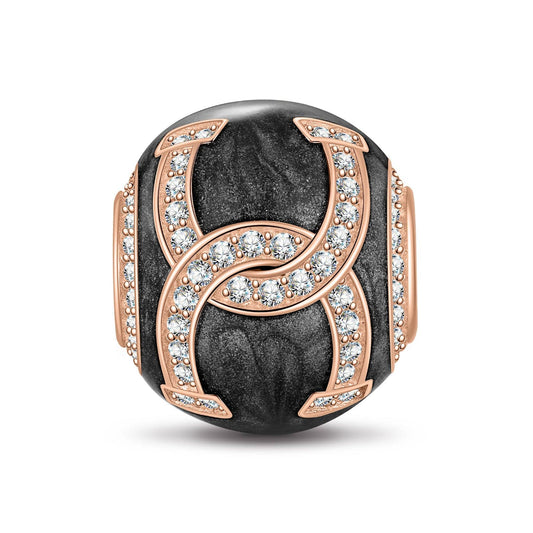 gona- Glorious Black Horseshoe Tarnish-resistant Silver Charms With Enamel In Rose Gold Plated