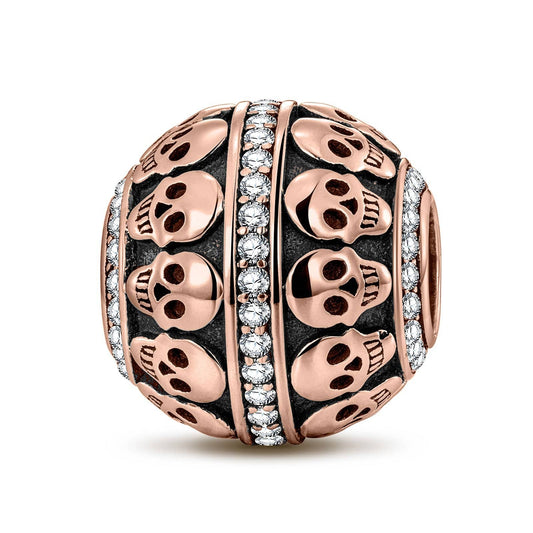 gona- Halloween Skulls Tarnish-resistant Silver Charms With Enamel In Rose Gold Plated