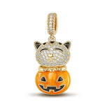 Cute Pumpkin Cat Tarnish-resistant Silver Dangle Charms With Enamel In 14K Gold Plated
