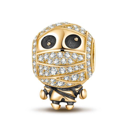 gona- Cute Mummy Tarnish-resistant Silver Dangle Charms With Enamel In 14K Gold Plated