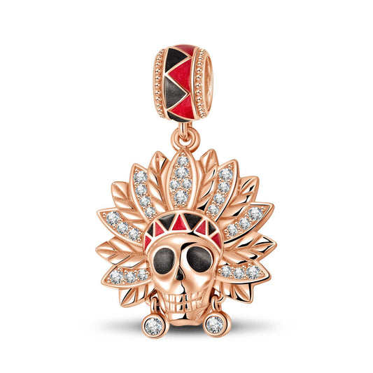 gona- Tribal Chief Skull Head Tarnish-resistant Silver Dangle Charms With Enamel In Rose Gold Plated