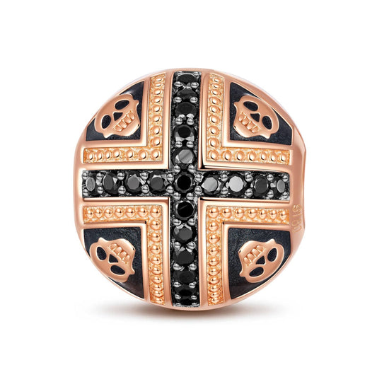 gona- Skull And Crossbones Tarnish-resistant Silver Clips With Enamel In Rose Gold Plated