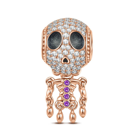 gona- Lady Skeleton Tarnish-resistant Silver Dangle Charms With Enamel In Rose Gold Plated