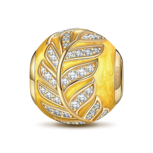 gona- Feather Gingko Yellow Tarnish-resistant Silver Charms With Enamel In 14K Gold Plated