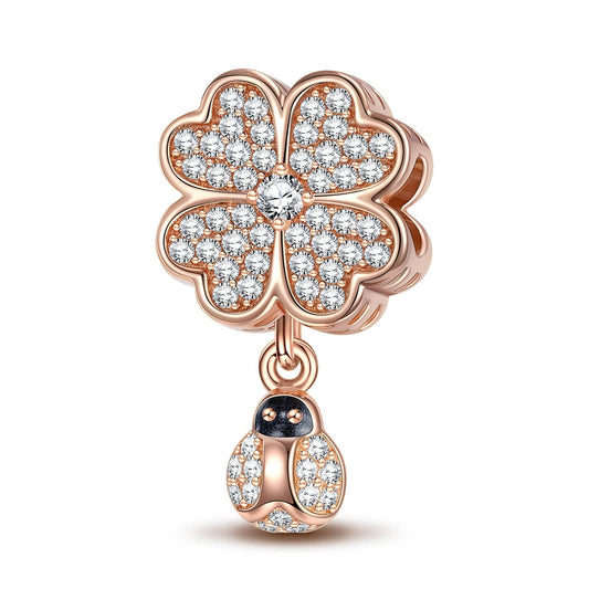 gona- Encounter With Clover Tarnish-resistant Silver Dangle Charms In Rose Gold Plated