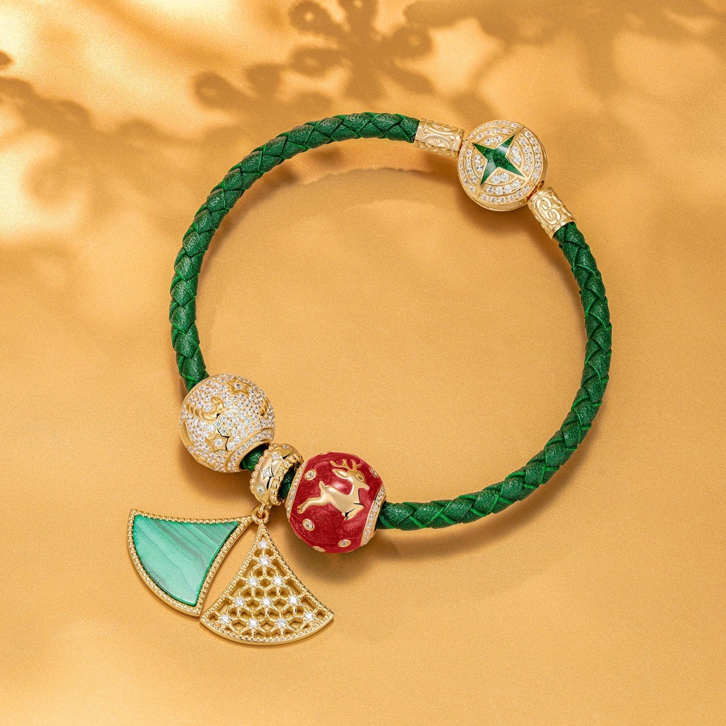 Reindeer Christmas Eve Tarnish-resistant Silver Charms With Enamel In 14K Gold Plated