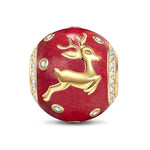 Reindeer Christmas Eve Tarnish-resistant Silver Charms With Enamel In 14K Gold Plated