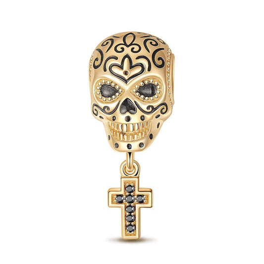 gona- Skull And Crossbones Tarnish-resistant Silver Dangle Charms With Enamel In 14K Gold Plated