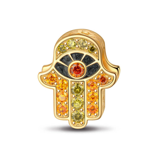 gona- Hamasa Hand Tarnish-resistant Silver Charms With Enamel In 14K Gold Plated