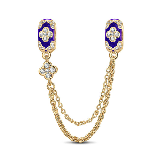 gona- Four Leaf Clover Tarnish-resistant Silver Safety Chain With Enamel In 14K Gold Plated