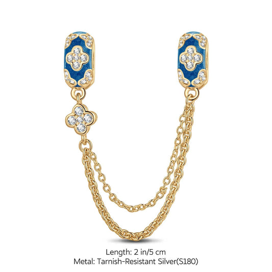gona- Four Leaf Clover Tarnish-resistant Silver Safety Chain With Enamel In 14K Gold Plated