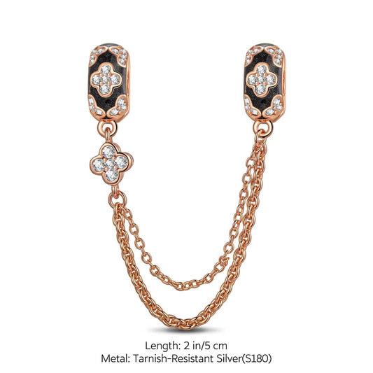 gona- Four Leaf Clover Tarnish-resistant Silver Safety Chain With Enamel In Rose Gold Plated