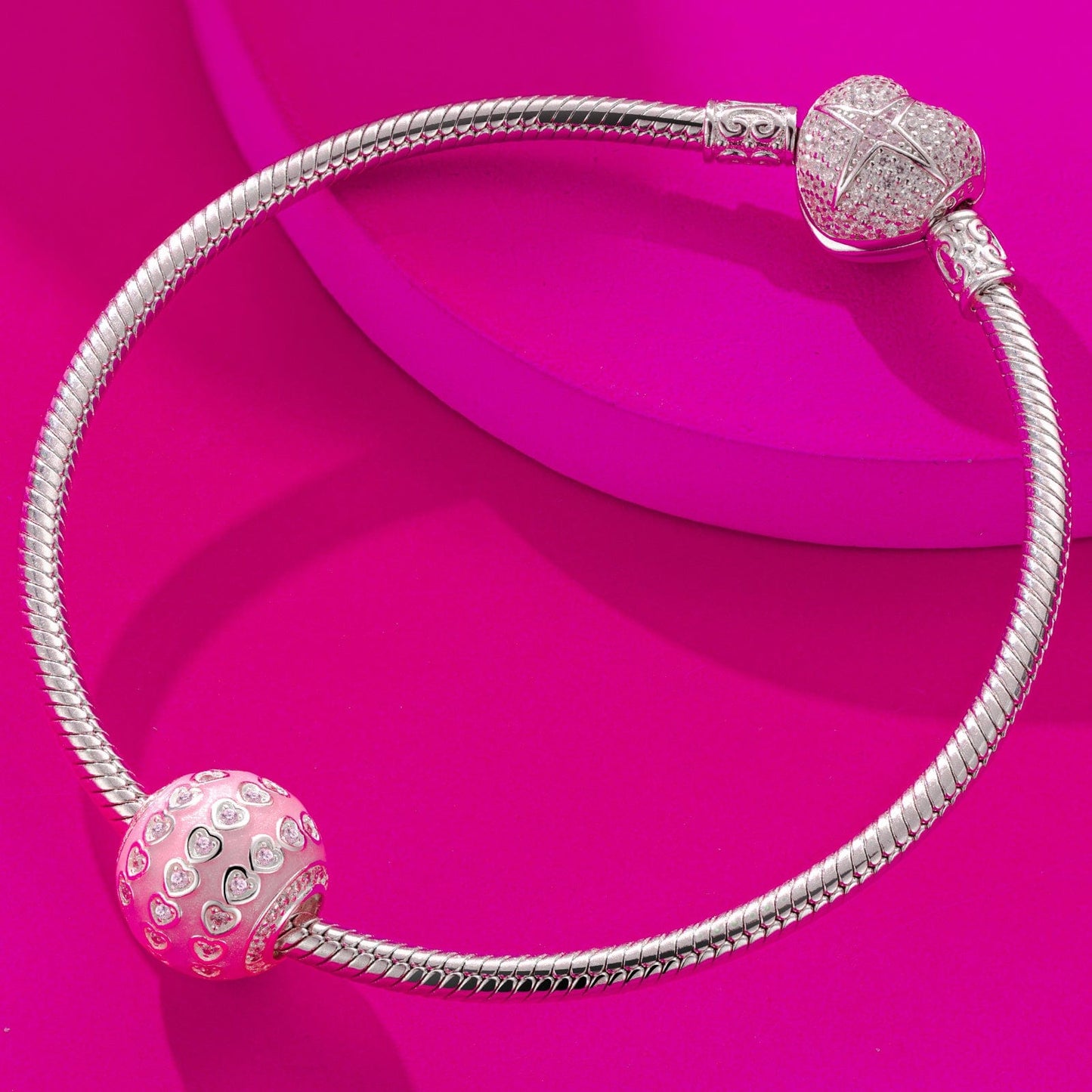 Pink Lover Tarnish-resistant Silver Charms With Enamel In Silver Plated