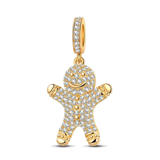 gona- Embrace The Gingerbread Man Tarnish-resistant Silver Dangle Charms With Enamel In 14K Gold Plated