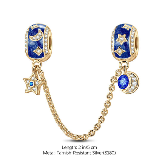 gona- Moon and Star Tarnish-resistant Silver Safety Chain With Enamel In 14K Gold Plated