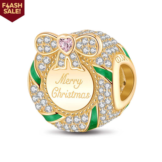 gona- Merry Christmas Wreath Tarnish-resistant Silver Charms With Enamel In 14K Gold Plated