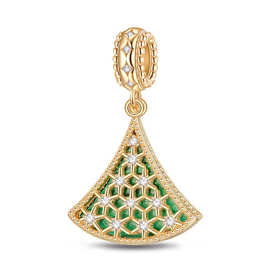 gona- Green Lucky Christmas Tree Tarnish-resistant Silver Dangle Charms With Enamel In 14K Gold Plated