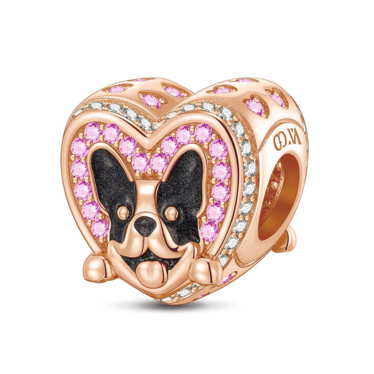 gona- Pink Puppy Love Tarnish-resistant Silver Charms With Enamel In Rose Gold Plated
