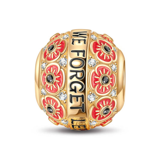 gona- Red Flowers of Hope Tarnish-resistant Silver Charms With Enamel In 14K Gold Plated