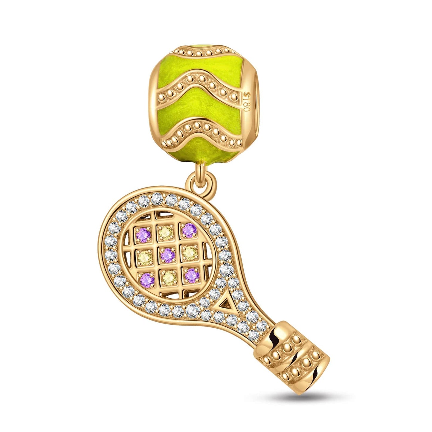 Tennis Challenge Tarnish-resistant Silver Dangle Charms With Enamel In 14K Gold Plated