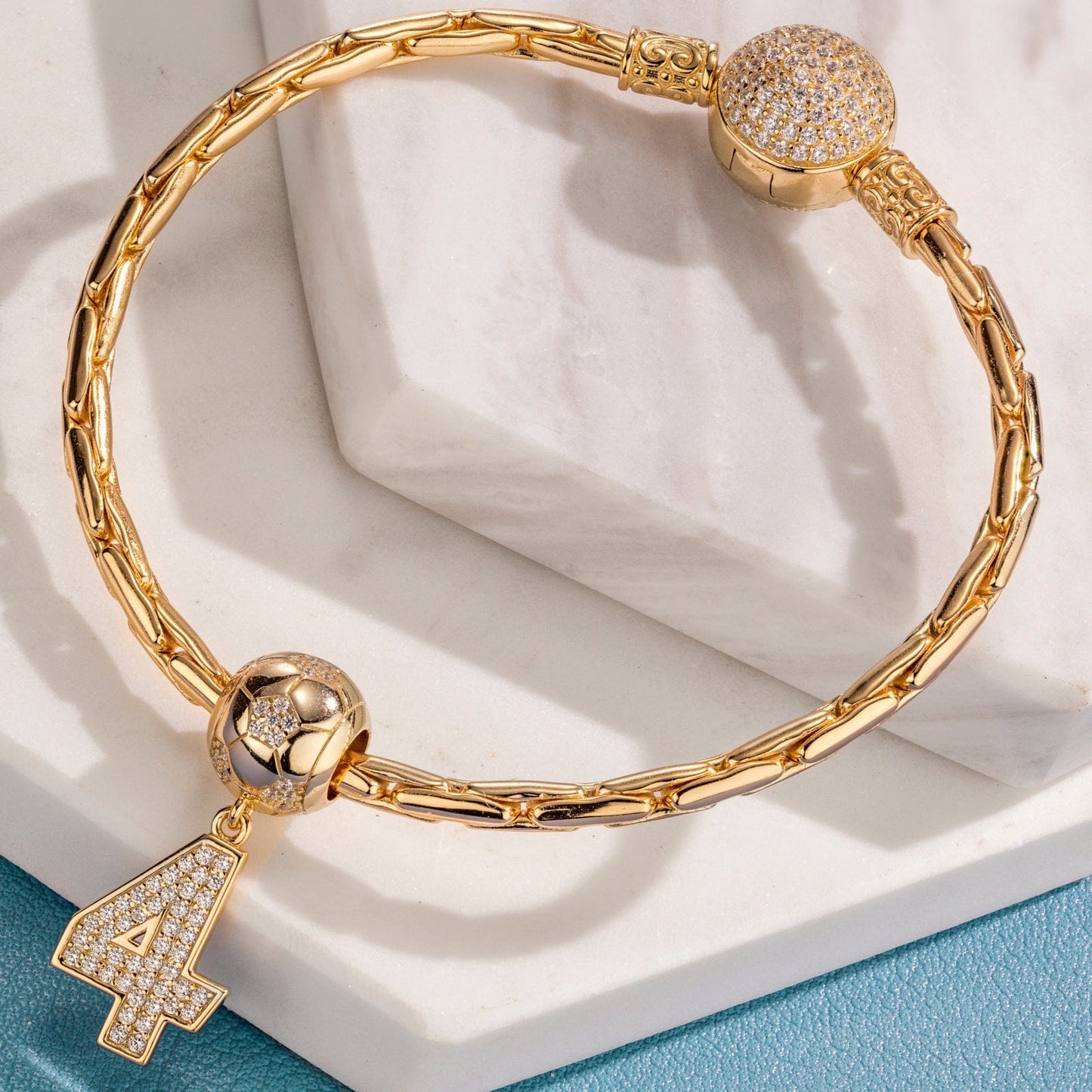 Number Four Tarnish-resistant Silver Dangle Charms In 14K Gold Plated