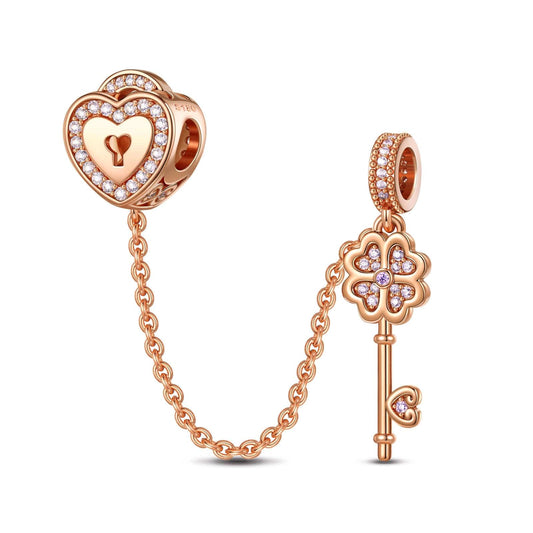 gona- The Key To My Heart Tarnish-resistant Silver Dangle Charms In Rose Gold Plated