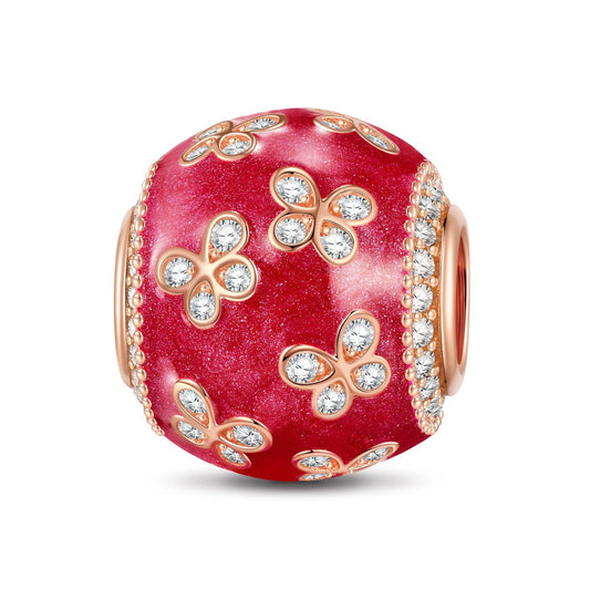gona- Red Butterfly Tarnish-resistant Silver Charms With Enamel In Rose Gold Plated