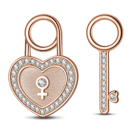 gona- Heart Key Tarnish-resistant Silver Dangle Charms In Rose Gold Plated