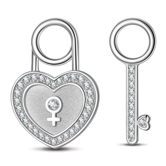 gona- Heart Key Tarnish-resistant Silver Dangle Charms In White Gold Plated