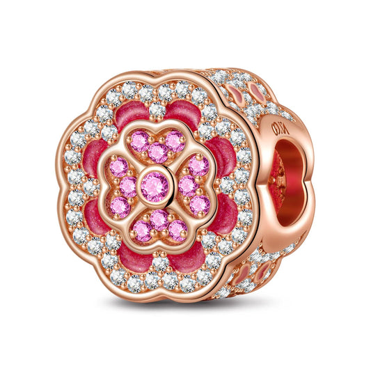gona- Lucky Flower Tarnish-resistant Silver Charms With Enamel In Rose Gold Plated