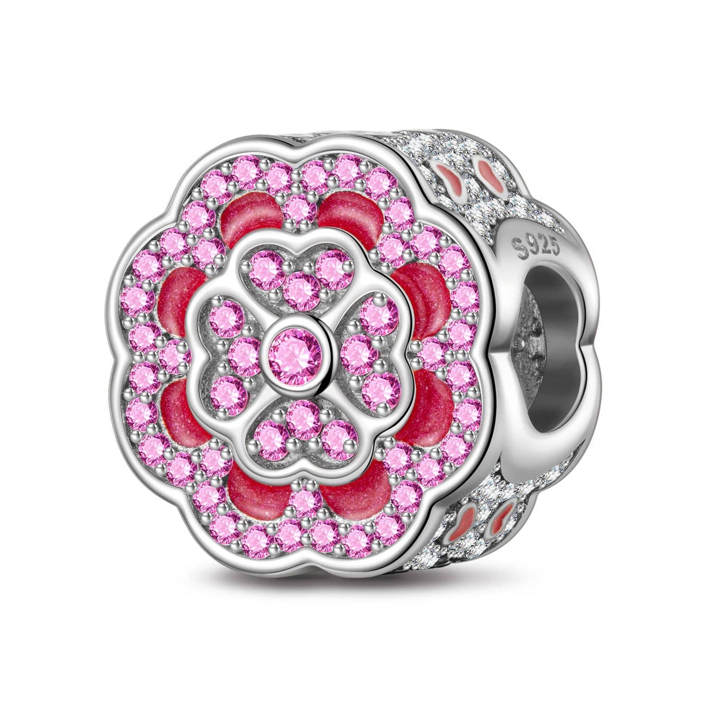 Lucky Flower Tarnish-resistant Silver Charms With Enamel In White Gold Plated