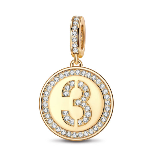 gona- Number Three Tarnish-resistant Silver Dangle Charms In 14K Gold Plated