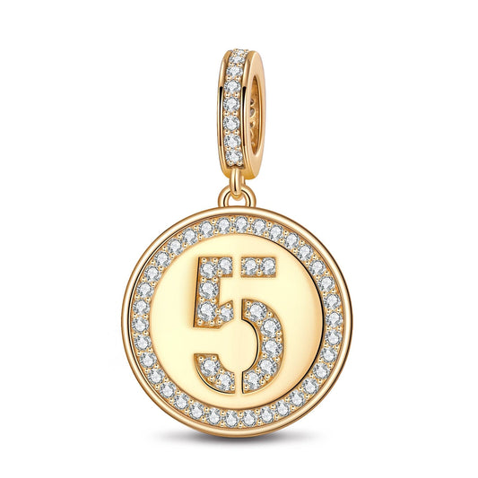 gona- Number Five Tarnish-resistant Silver Dangle Charms In 14K Gold Plated