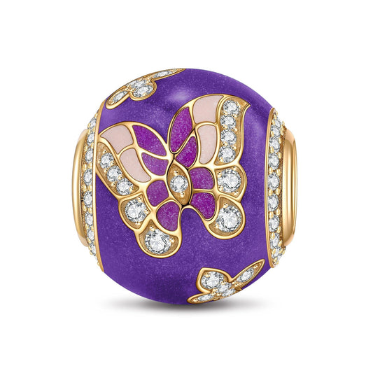 gona- Wisteria Butterfly Dance Tarnish-resistant Silver Charms With Enamel In 14K Gold Plated